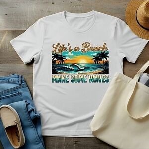 Life’s a Beach Graphic Tee • Make Some Waves Shirt • Retro Palm Tree Summer
